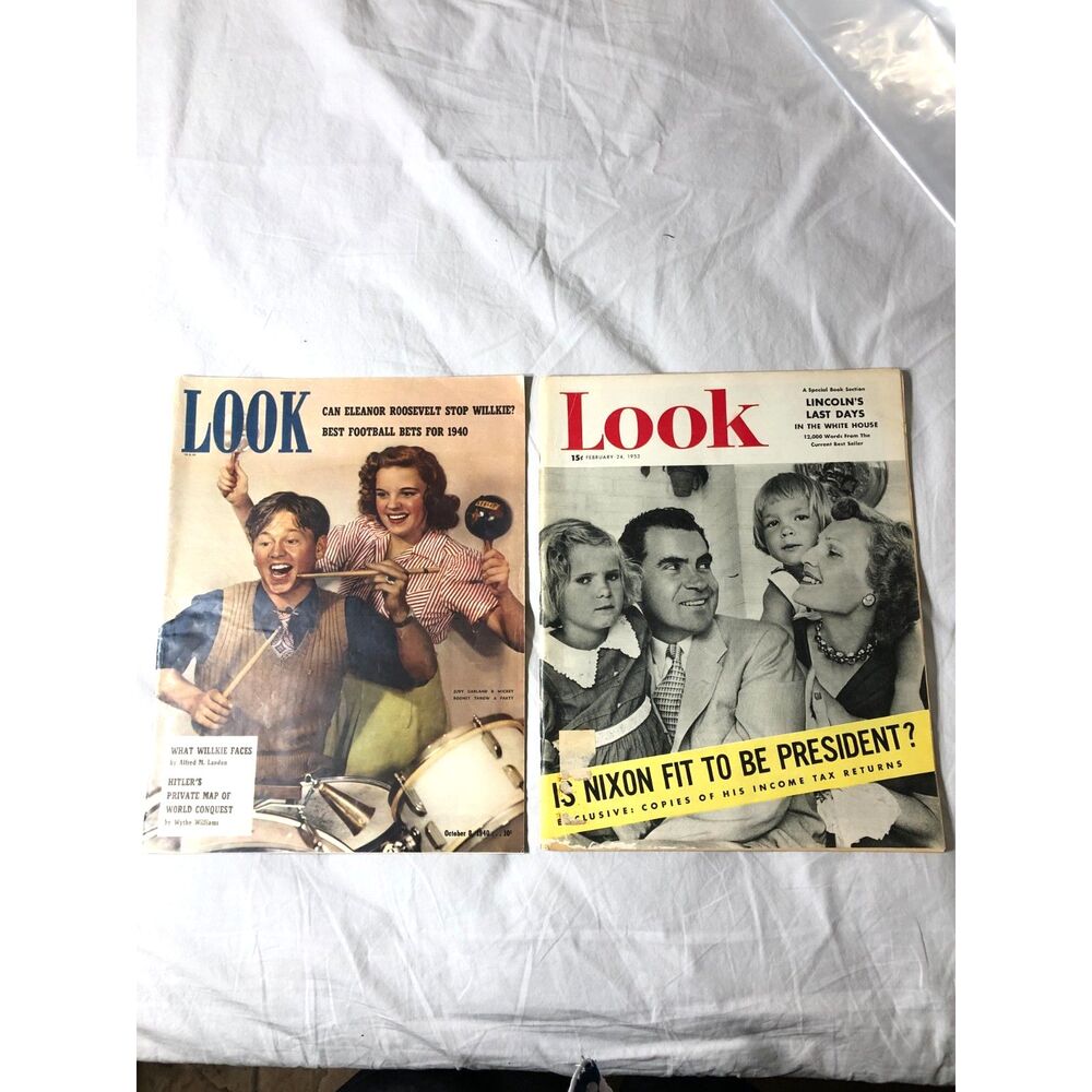 Vintage 1940s LOOK Magazine Richard Nixon Judy Garland Mickey Rooney Lot 2pcs